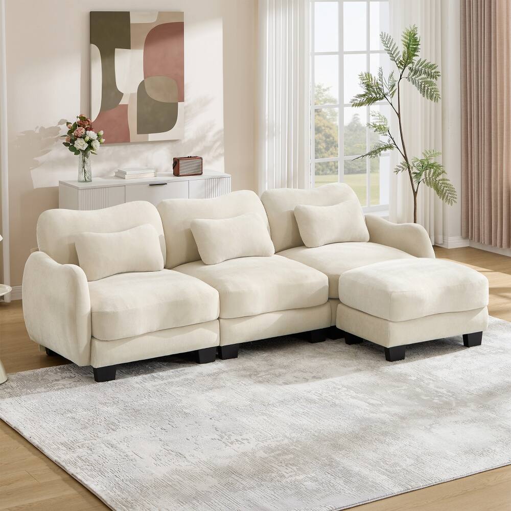 Left. Loheer - Loheer Chenille L-Shaped Sofa Oversized 3-Seater Sectional with Movable Ottoman Ergonomic Beige Modular Couch - Beige.