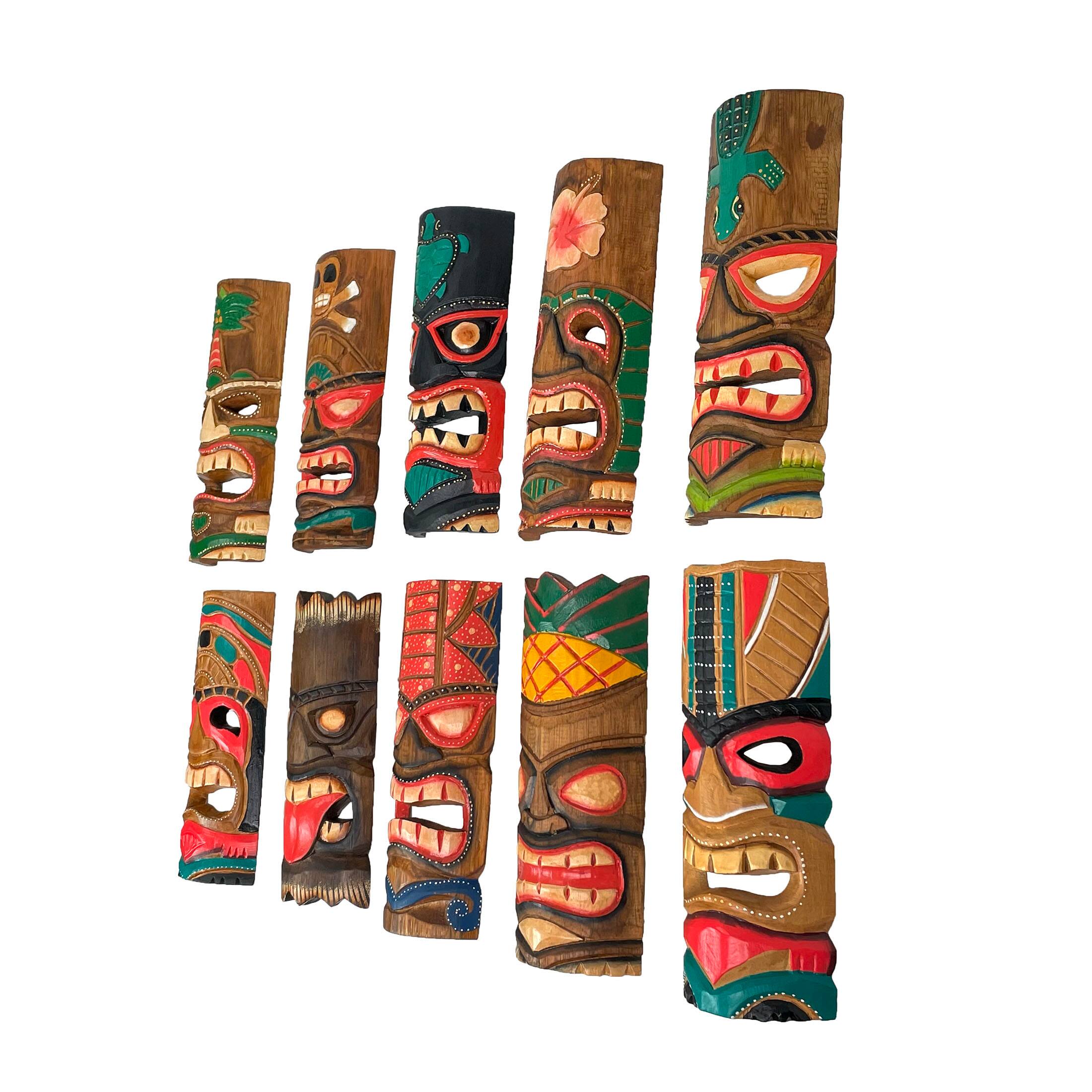 Alt View 5. Zeckos - Set of 10 Hand-Carved Tropical Island Style Tiki Masks Decorative Wall Hangings - Multicolored.