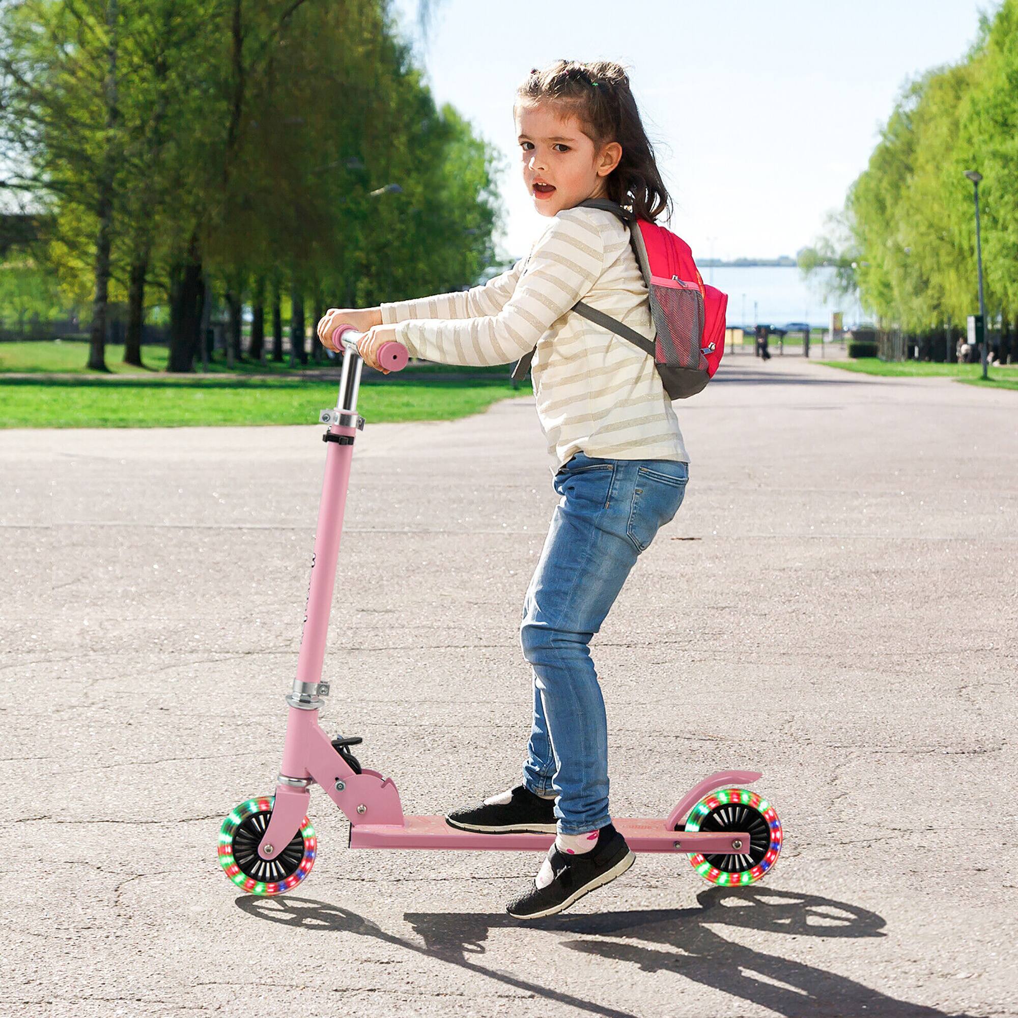 Alt View 1. Costway - Costway Folding Adjustable Height Kids Toy Kick Scooter Rear Brake 2 Flashing Wheels - Pink.