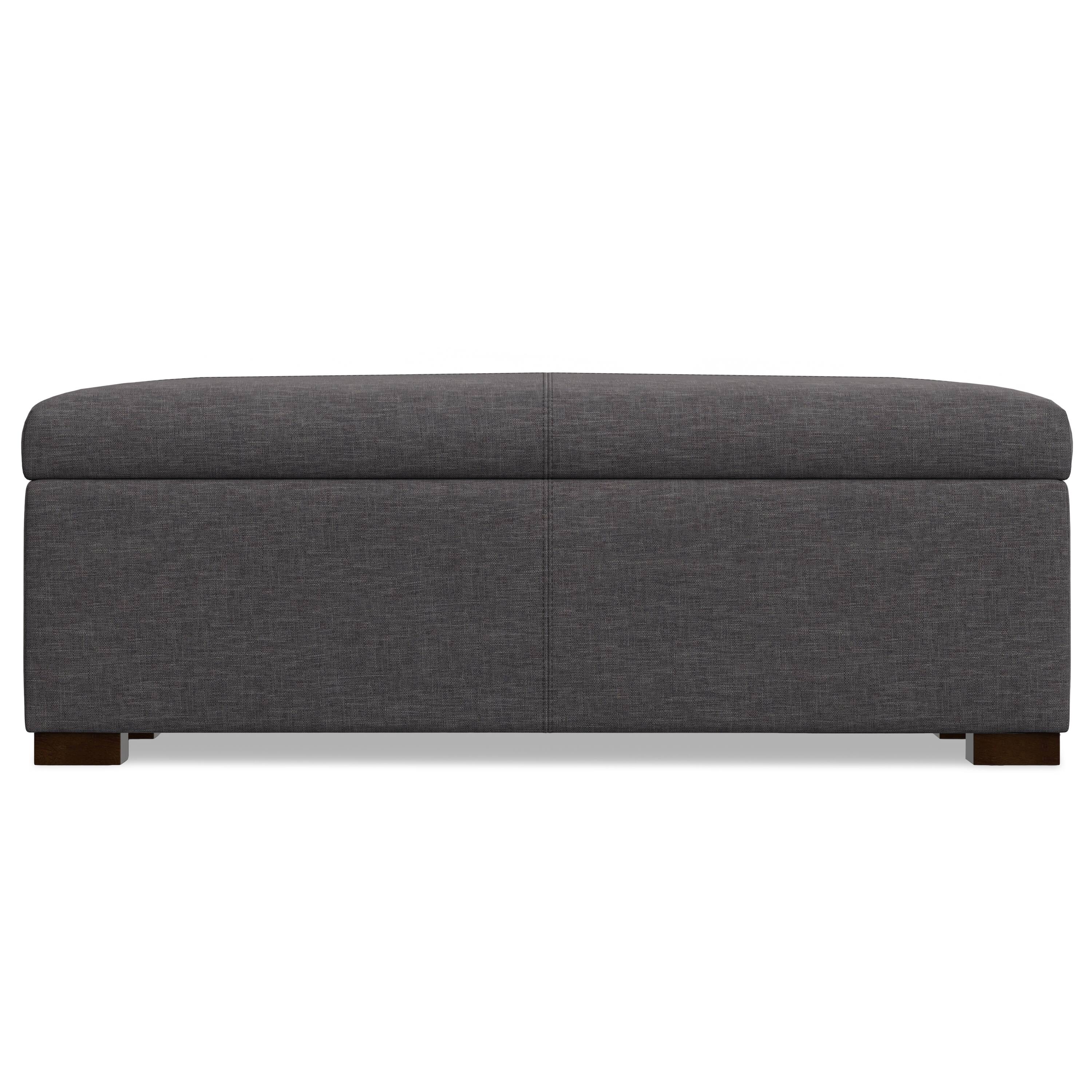 Left. Simpli Home - Gabbie 48 inch Wide Rectangular Storage Ottoman in Slate Grey Polyester Linen - Slate Grey.