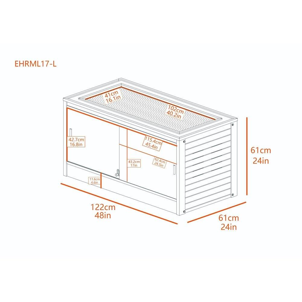 EHRML17-L

- 41cm 16.1in
- 40.2in
- 42.7cm 16.8in
- 45.4in
- 15.4cm
- 43.2cm
- 62.4cm
- 17in
- 24.5in
- 61cm
- 24in
- 11.6cm
- 122cm 48in
- 61cm 24in
- 61cm 24in