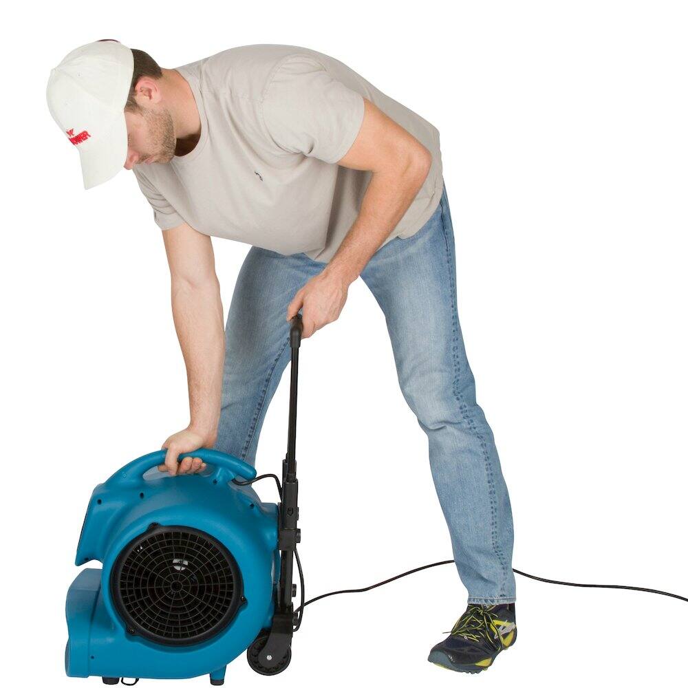 Alt View 5. XPOWER - 1 HP, Carpet Dryer, Floor Fan, Blower with Telescopic Handle and Wheels - Blue.