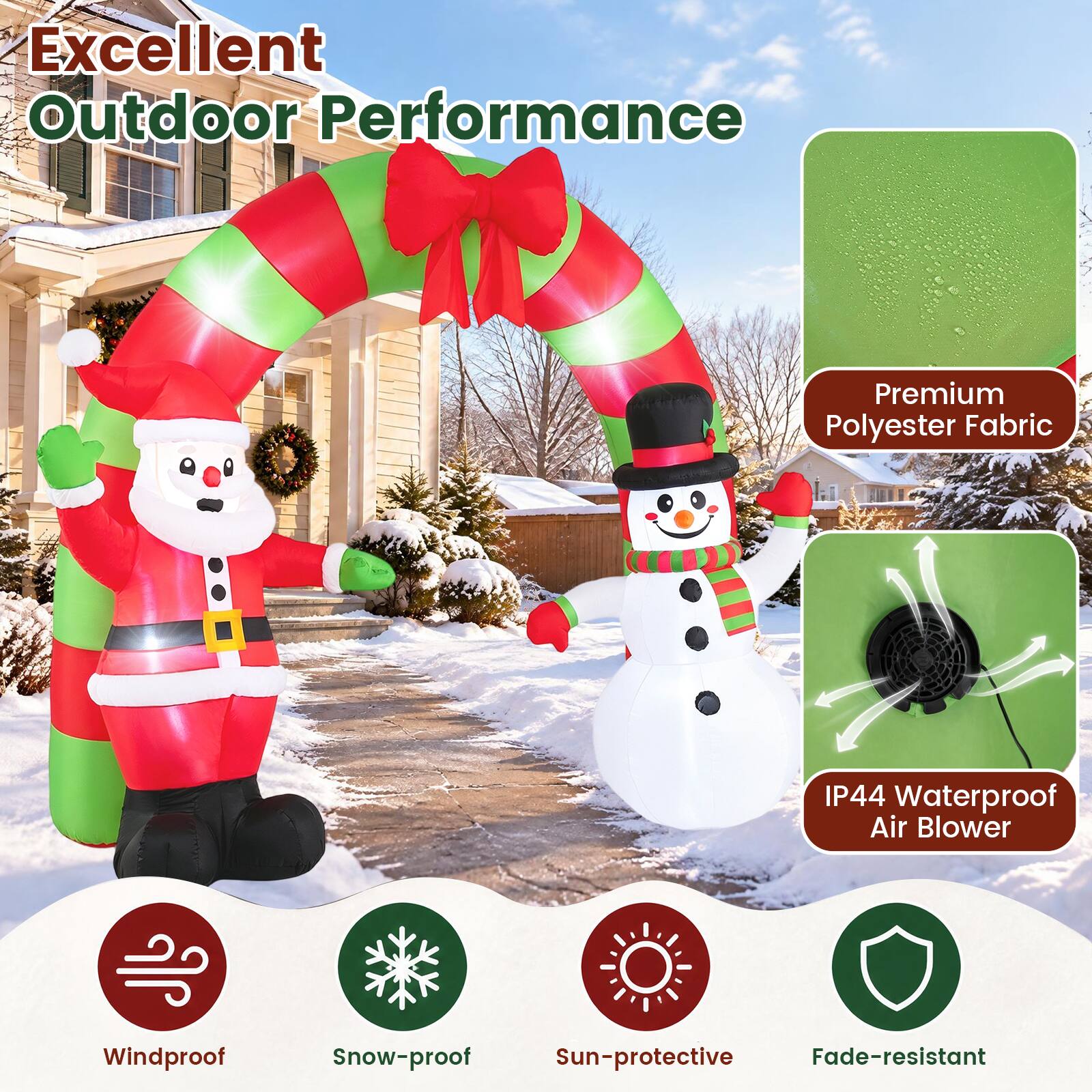 Excellent Outdoor Performance

Premium Polyester Fabric

IP44 Waterproof Air Blower

Windproof

Snow-proof

Sun-protective

Fade-resistant