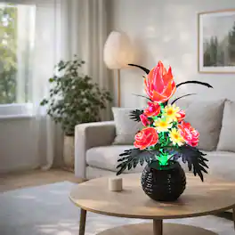 FC Design - 20"H Black Round Base Artificial Multicolor Lotus Flower LED Vase Lamp, Lighted Floral Home Décor Accent