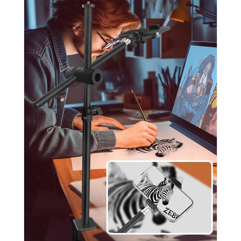 Left. MOSZAR LLC - Camera Arm Desk Mount with 360° Adjustable Clamp & Ballhead – Black.