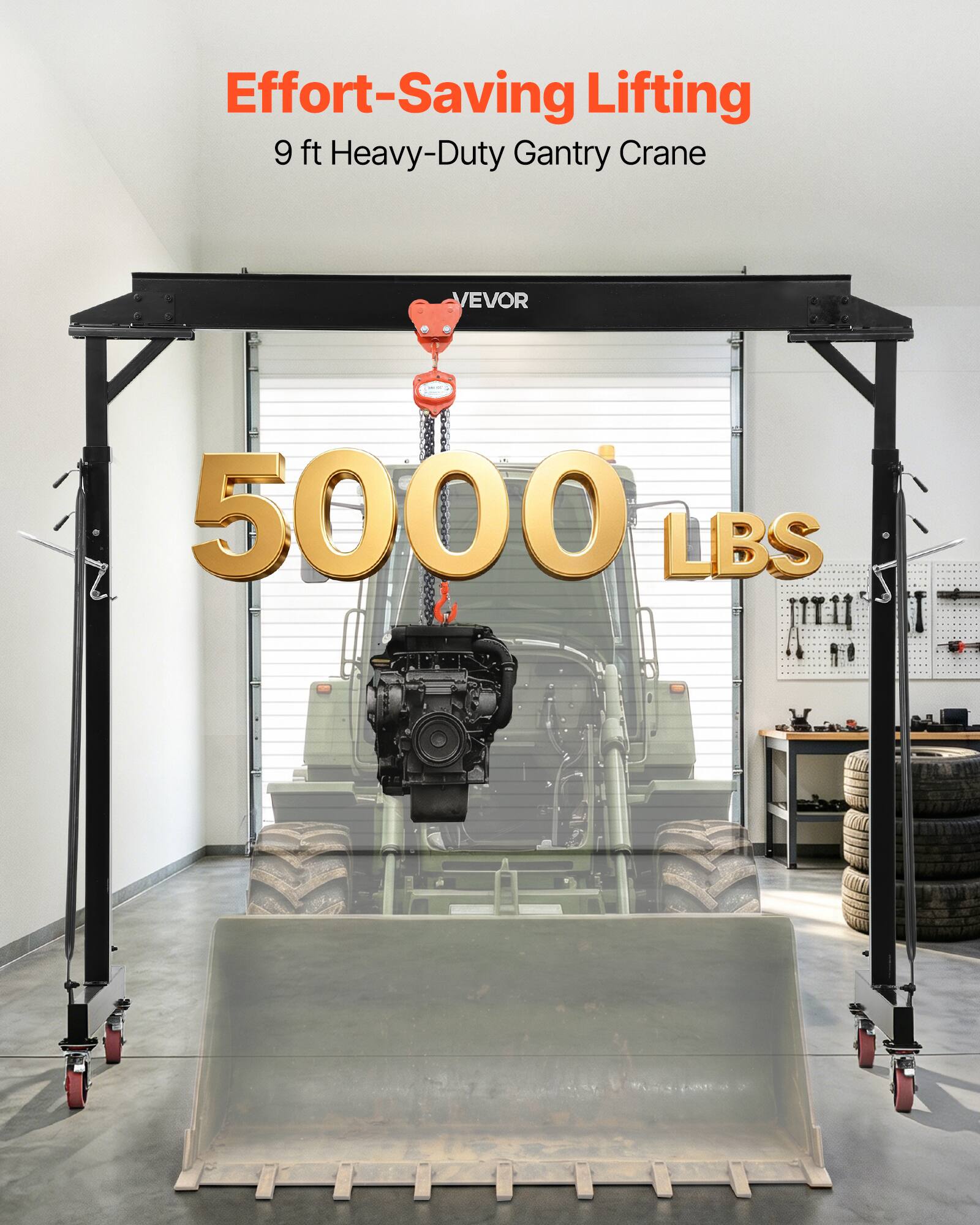 Effort-Saving Lifting  
9 ft Heavy-Duty Gantry Crane  
VEVOR  
5000 LBS