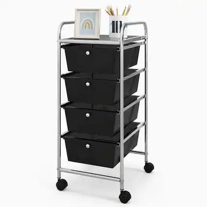 Front. Kadyn - Filing Cabinet Office Drawers, Office Storage Cabinet,4-Drawer Cart Storage Bin Organizer Rolling with Plastic Drawers.