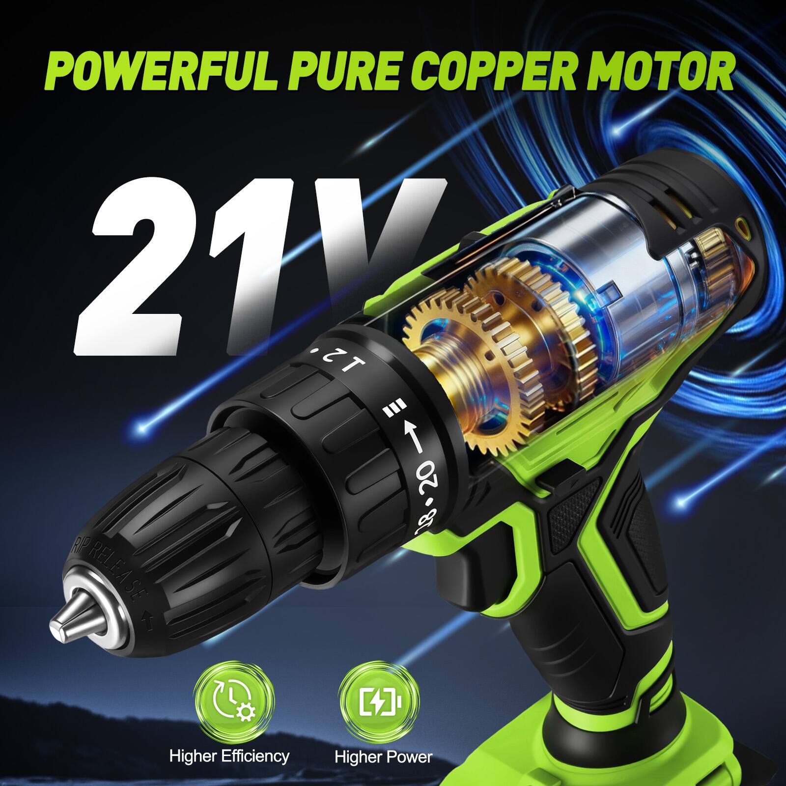 POWERFUL PURE COPPER MOTOR  
21V  
Higher Efficiency  
Higher Power