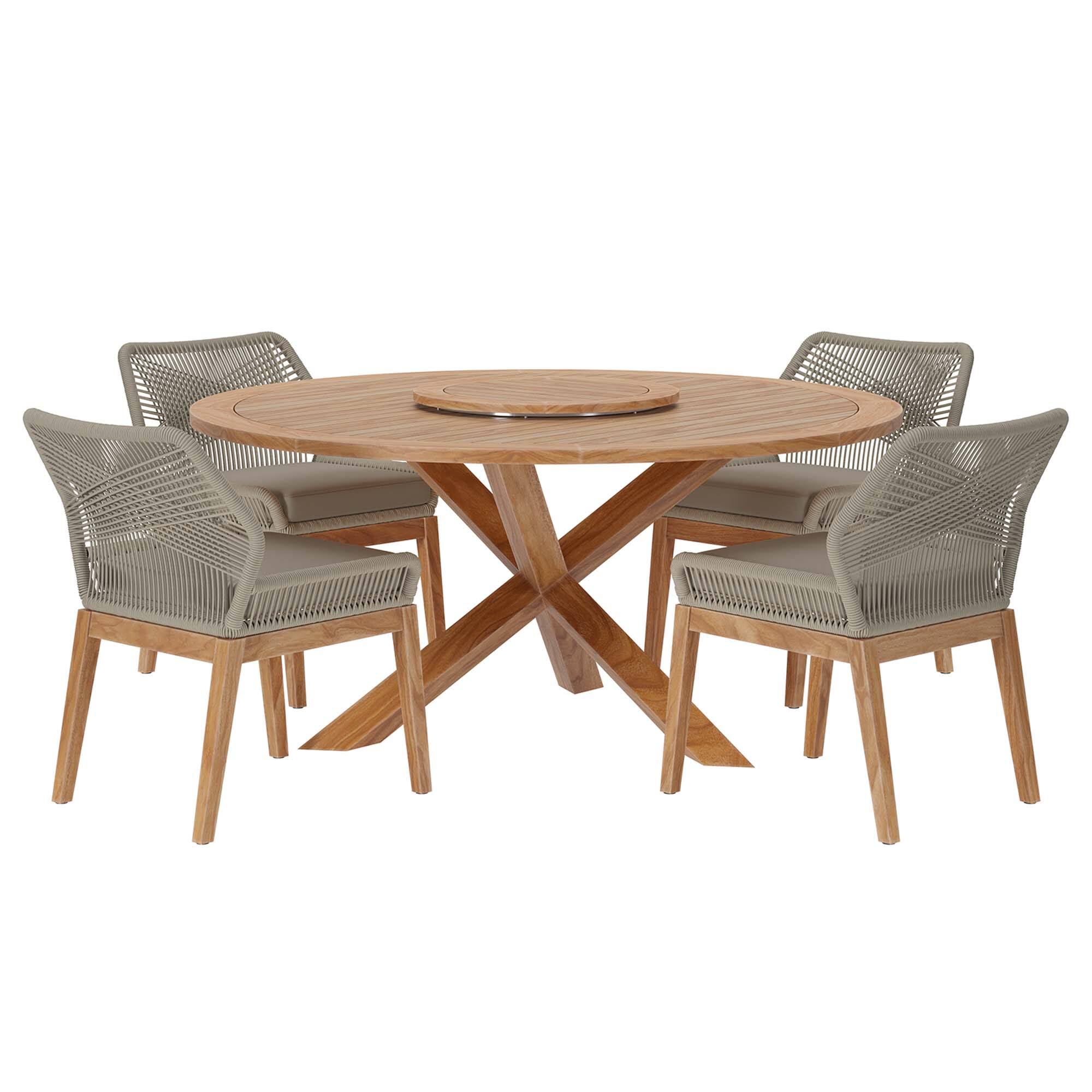 Front. Modway - Wellspring 5-Piece Outdoor Teak Wood Dining Set - Light Gray Greige.