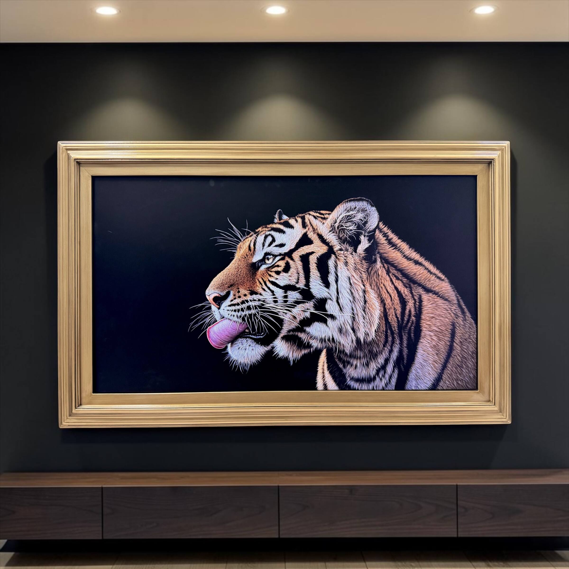 Alt View 10. LAREDO FRAME FACTORY - 65 inch Handmade Tv frame for Samsung The Frame tv and Frame Pro Model - ANTIQUE GOLD.