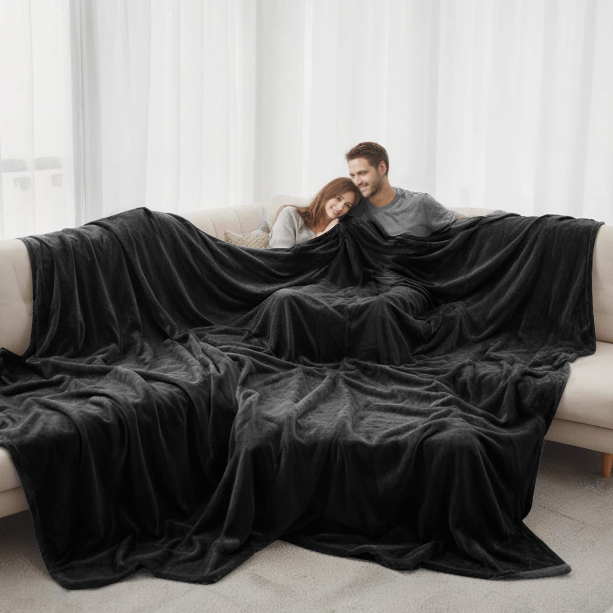 Dapper Styles - Oversized 120x120 Inches Giant Huge Blanket For Bed Sofa Travel And Camping Extra Large Big Soft Fits Whole - Black-Super Big (120"x120")