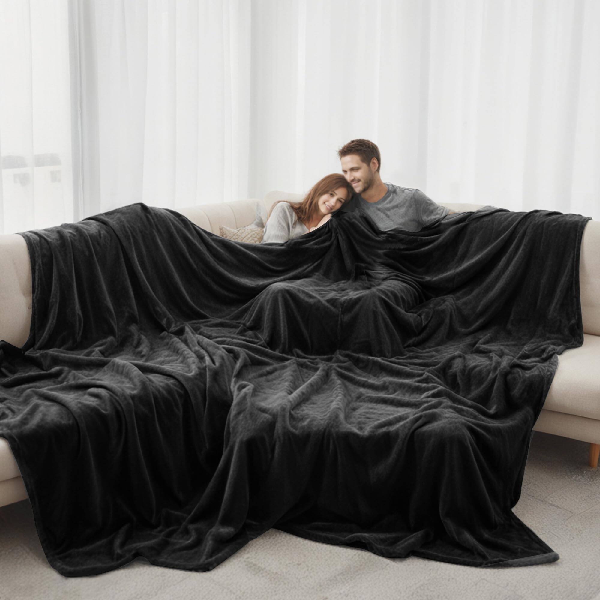 Front. Dapper Styles - Oversized 120x120 Inches Giant Huge Blanket For Bed Sofa Travel And Camping Extra Large Big Soft Fits Whole - Black-Super Big (120"x120").