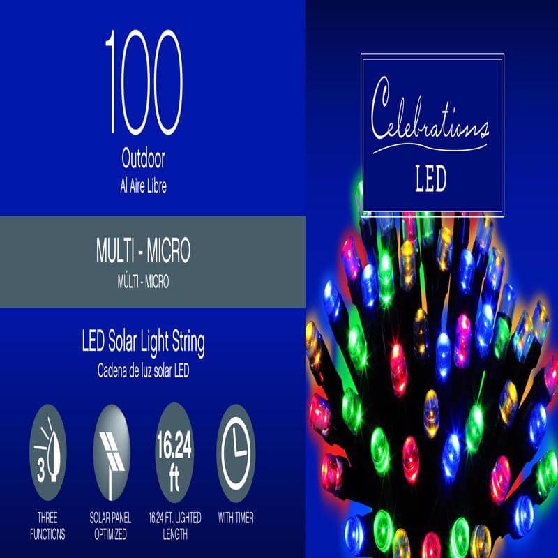 Celebrations - LED Micro/5mm 100 ct String Christmas Lights 16.24 ft - Multicolored