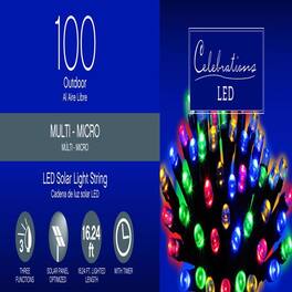 Celebrations - LED Micro/5mm 100 ct String Christmas Lights 16.24 ft - Multicolored