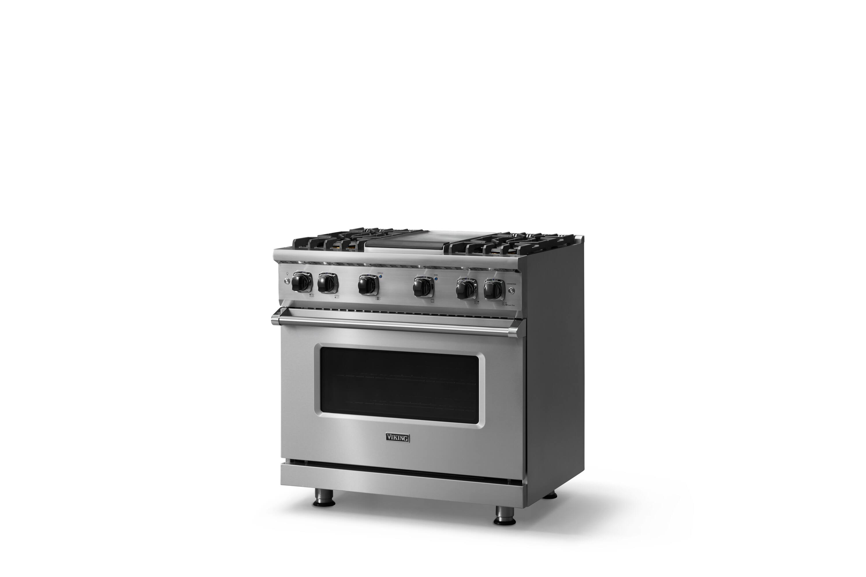 Angle. Viking - 5.1 Cu. Ft. 36"W Freestanding LP Gas Sealed 4 Burner Range with Griddle - Stainless Steel - Stainless steel.