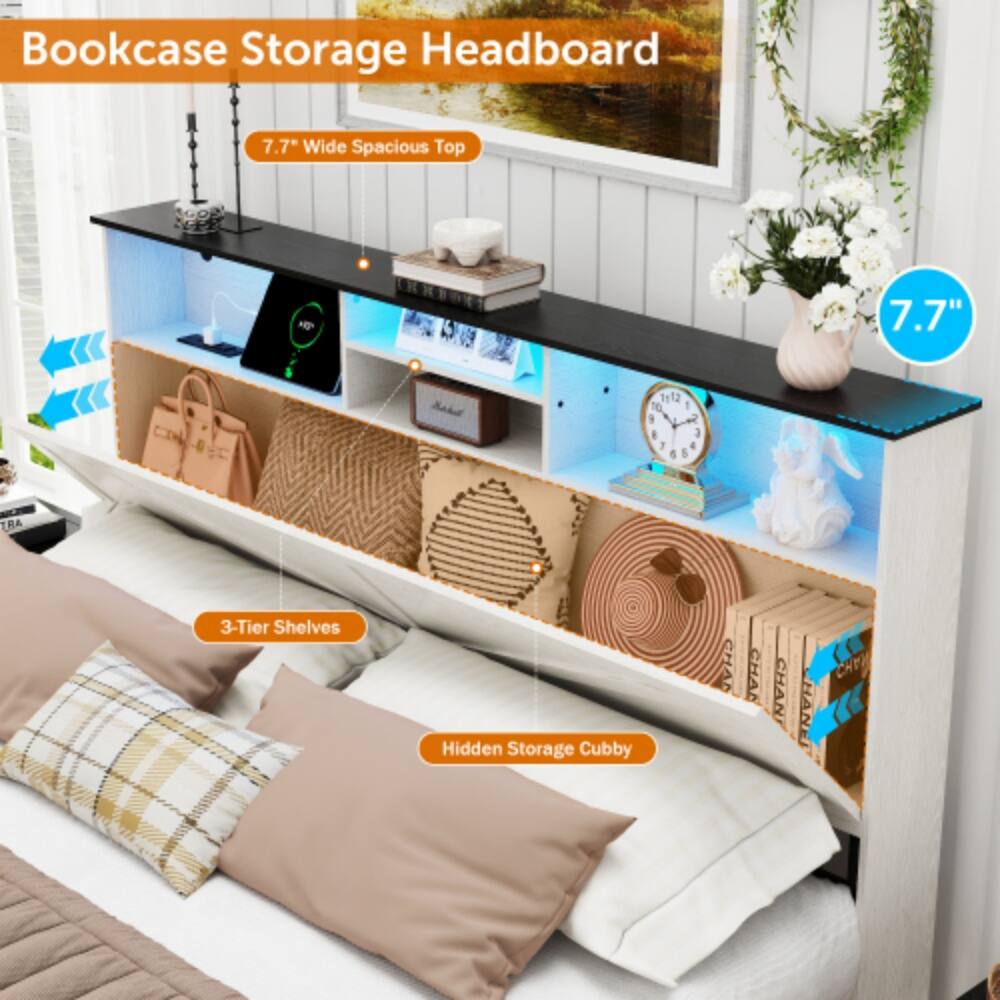Bookcase Storage Headboard

- 7.7" Wide Spacious Top
- 3-Tier Shelves
- Hidden Storage Cubby

7.7"