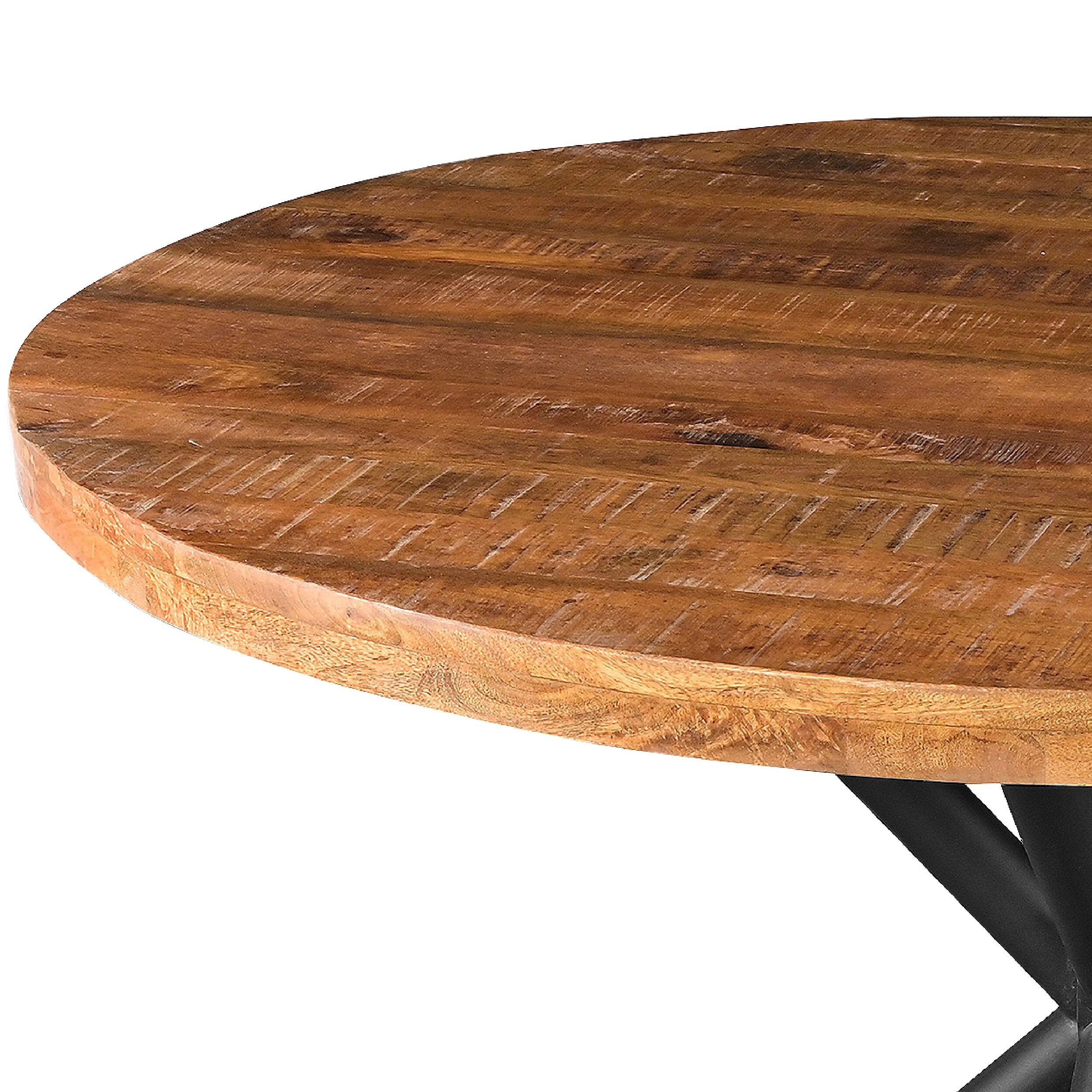 Alt View 3. Manhattan Lane - 48 Inch Handcrafted Dining Table, Solid Mango Wood Round Top with Iron Crisscrossed Legs - Brown, Black.