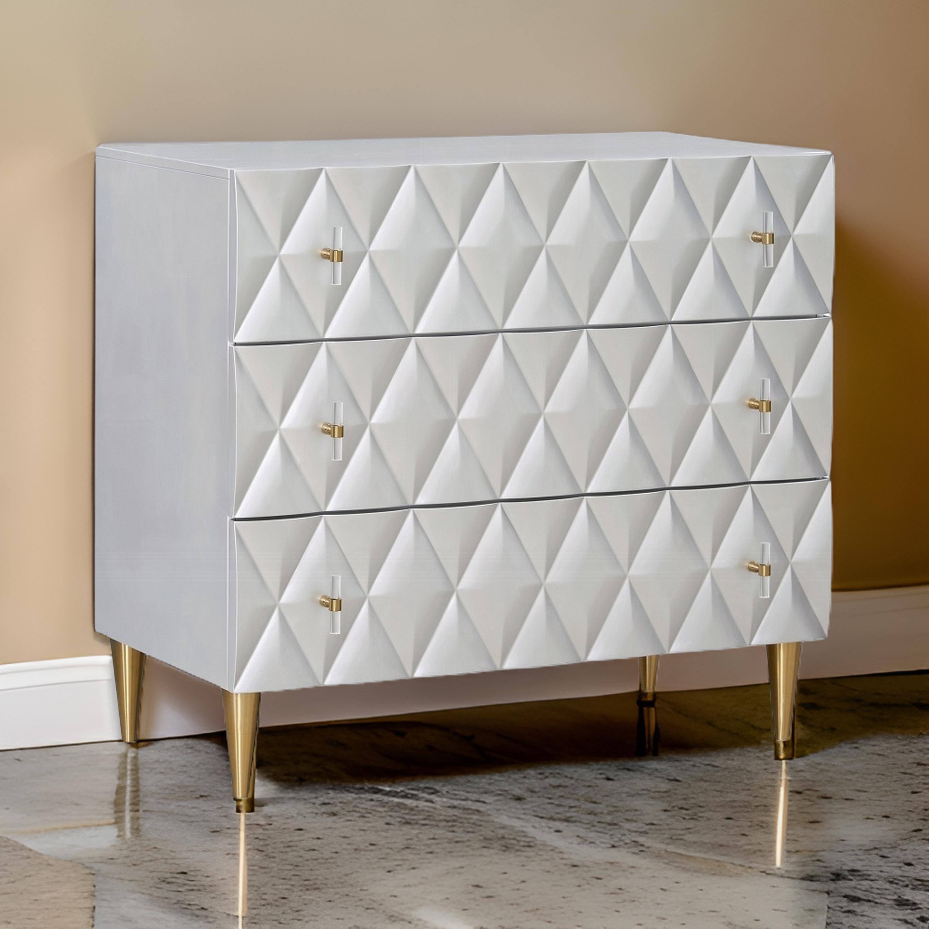 Alt View 5. Manhattan Lane - 36 Inch Wide Nightstand Dresser, Drawers w Jewelry Tray - Metallic Silver, Champagne.