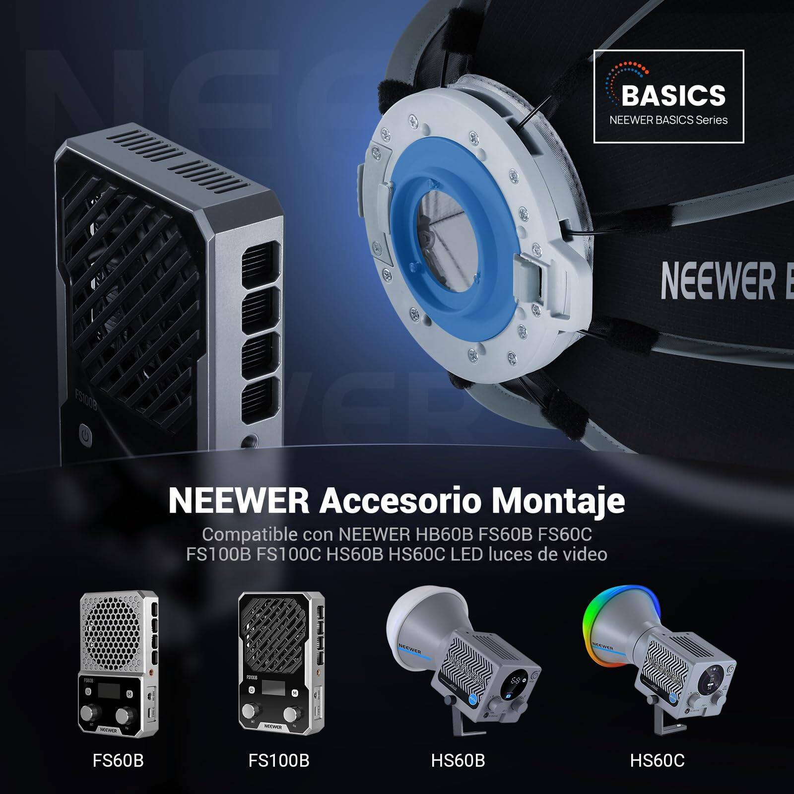 NEEWER Accesorio Montaje  
Compatible con NEEWER HB60B FS60B FS60C FS100B FS100C HS60B HS60C LED luces de video