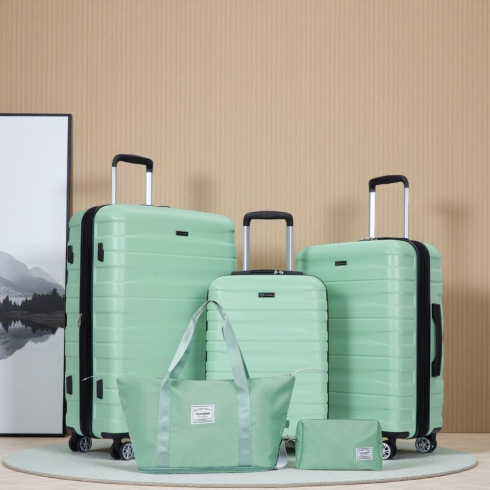 Angle. BreeBe - Expandable Hard PC Luggage Set with TSA Lock and Rotating Wheels for Men and Women - Light Green.