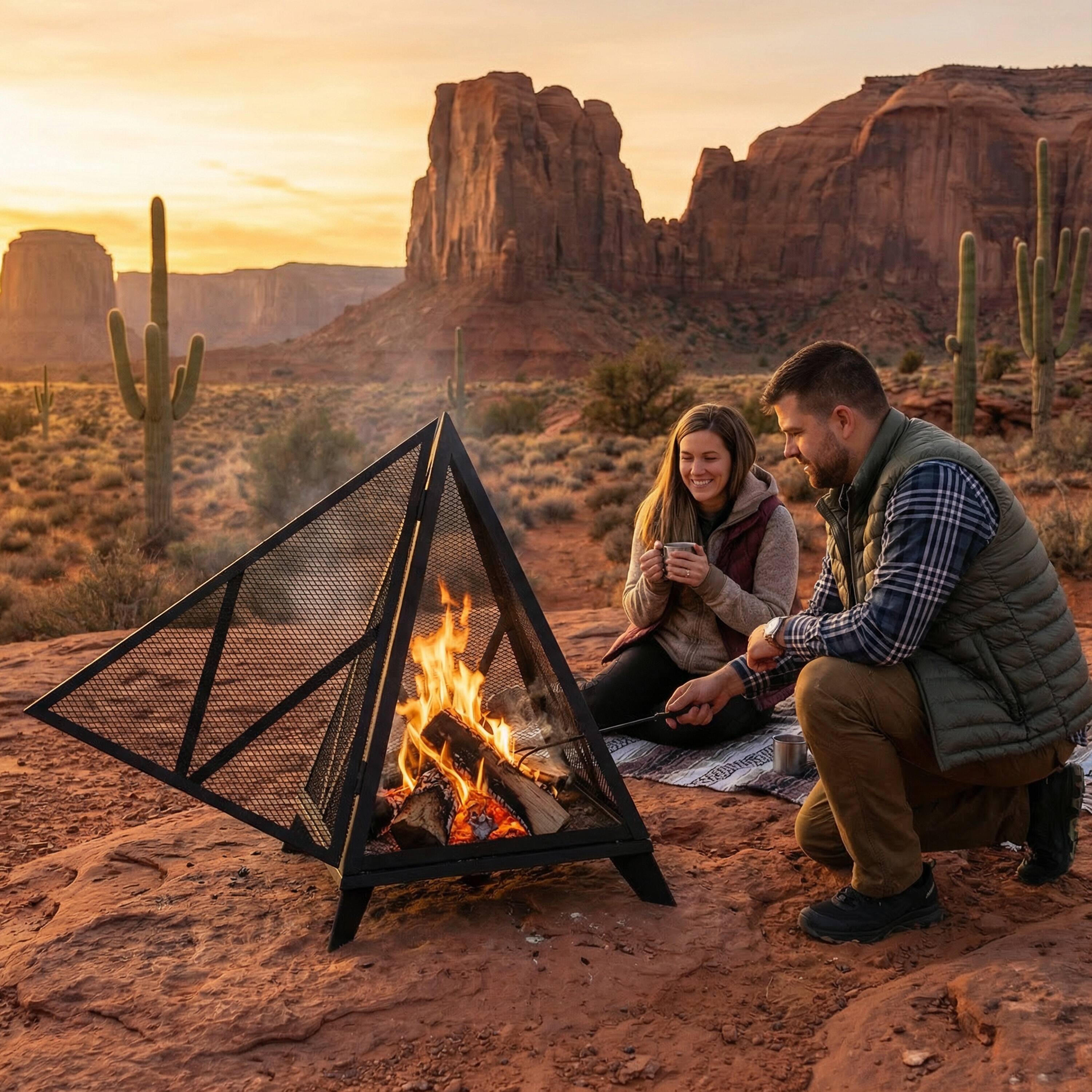 Alt View 9. Sunnydaze - Majestic Pyramid Heavy-Duty Steel Outdoor Fire Pit - Black.