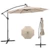 Front. Costway - 10 Ft Patio Solar LED Offset Umbrella 40 Lights Crank Cross Base - Beige.