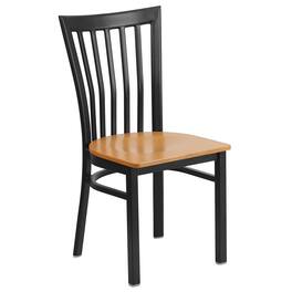 Emma + Oliver - School House Back Metal Restaurant Dining Chair - Natural Wood Seat/Black Metal Frame