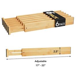 Tooloton - Expandable Bamboo Drawer Organizers with Labels for Kitchen, Office, Dresser and Bathroom Storage, Set of 6 (17-22 Inch) - Natural