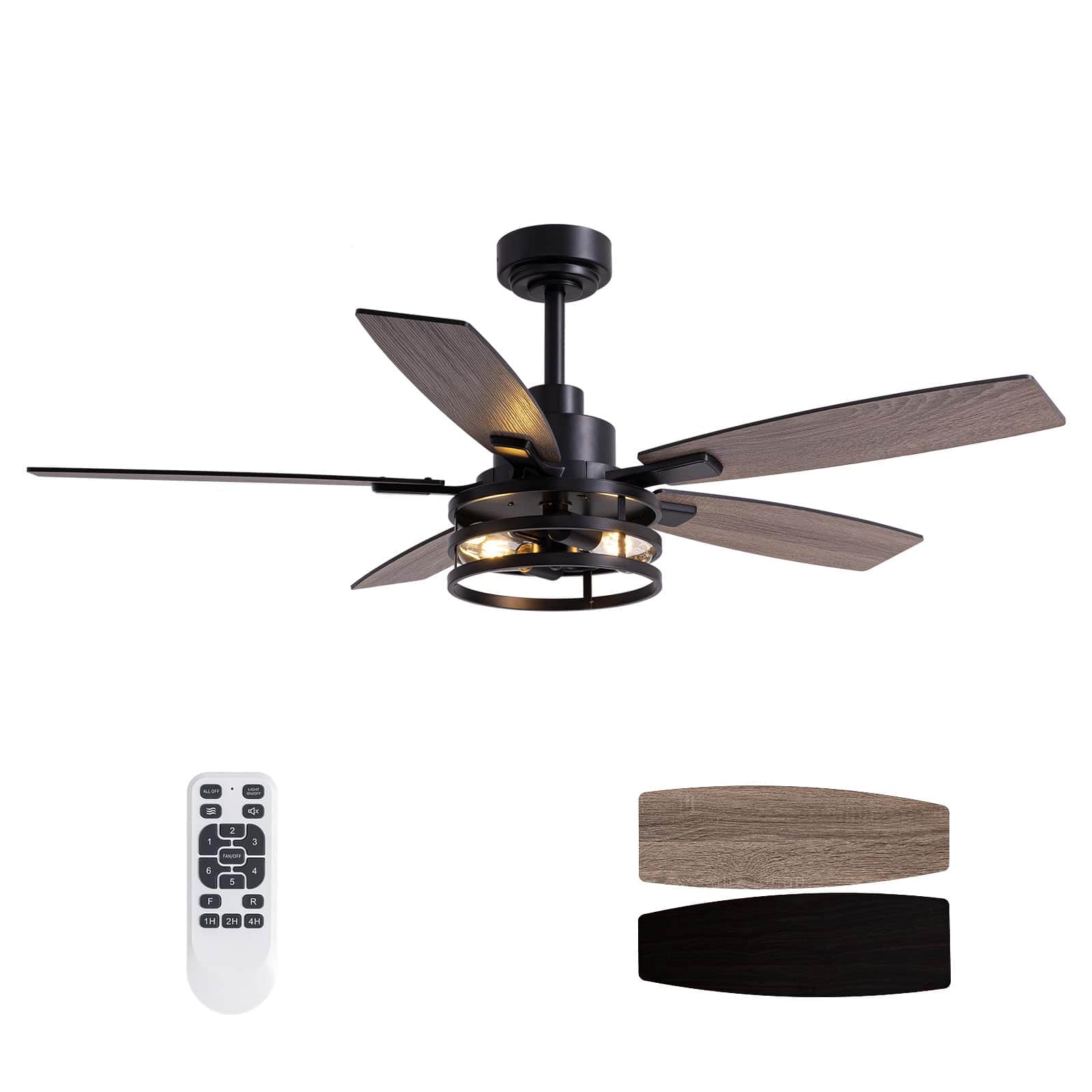 Front. Siljoy - 52 Inch Farmhouse Cage Ceiling Fan with Light and Remote suitable for Patio Bedroom and Living room - Matte Black.