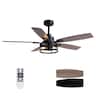 Siljoy - 52-in Farmhouse Cage Ceiling Fan Walnut Reversible Blades Light Remote Bulb Not Included for Indoor Outdoor Use - Black