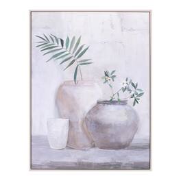BreeBe - Framed Foliage Vase Canvas Wall Art 32"H - White, Green, Gray
