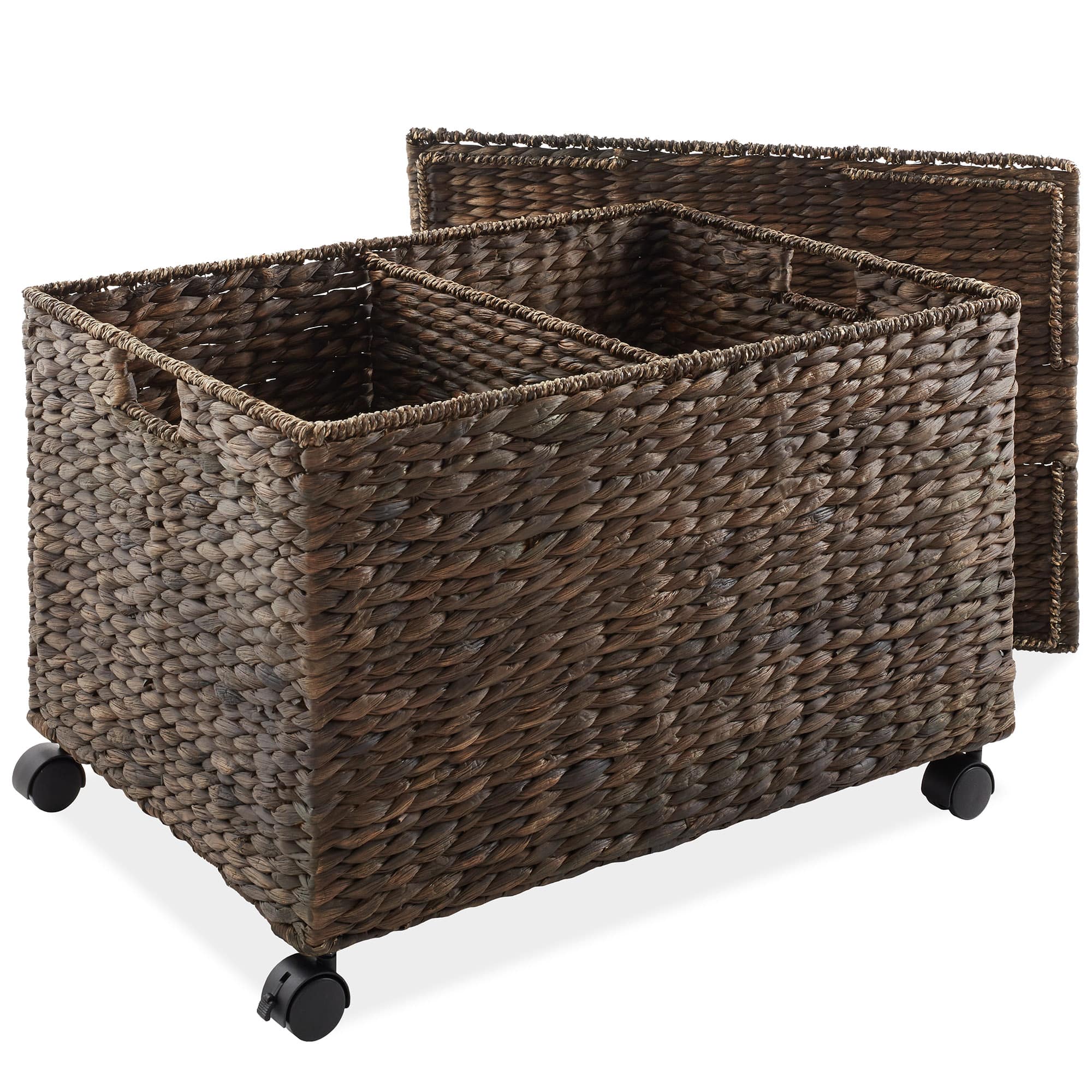 Casafield - Rolling Divided Storage Basket Cart with Lid and Wheels - Espresso