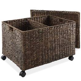 Casafield - Rolling Divided Storage Basket Cart with Lid and Wheels - Espresso