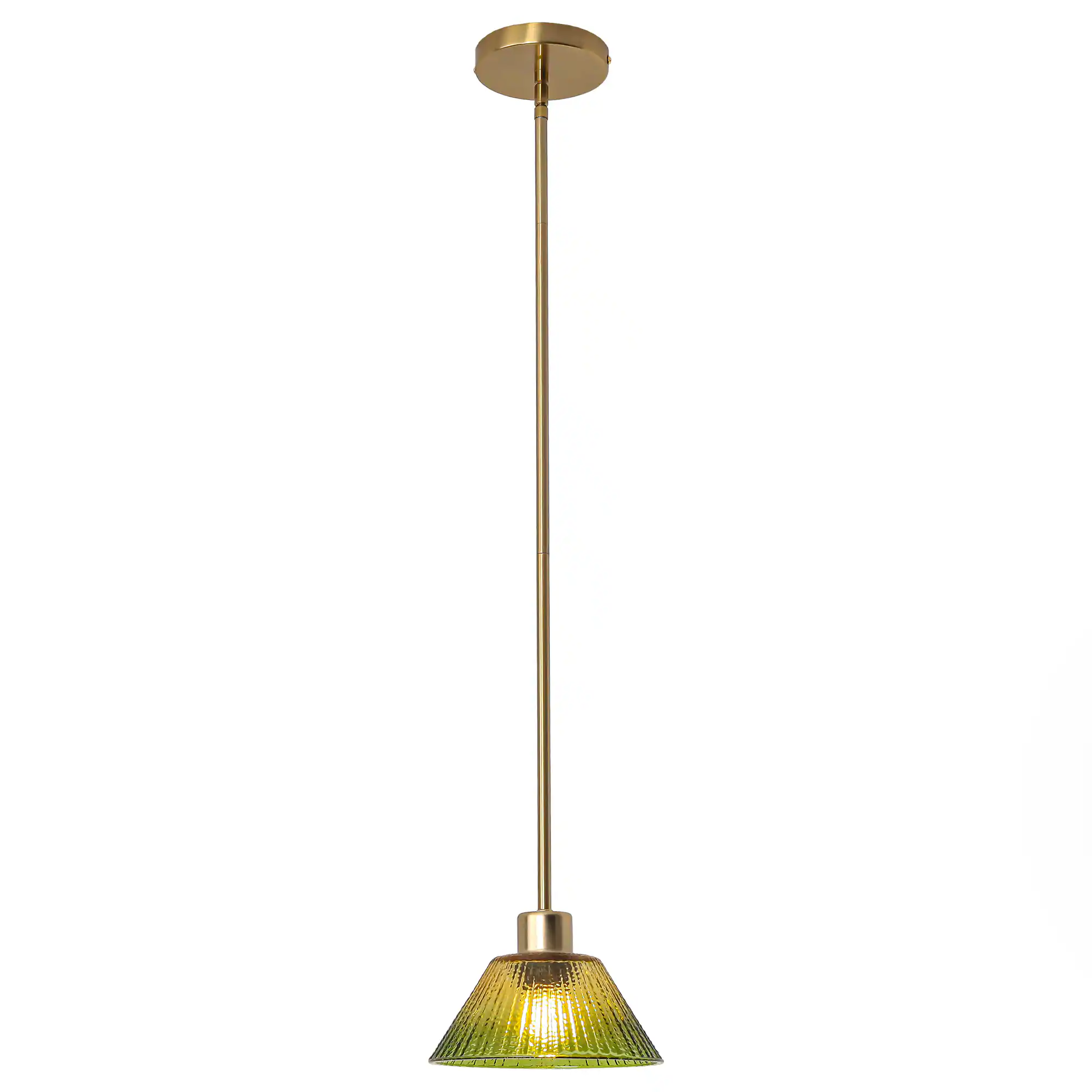 Back. Parrot Uncle - 8" Vintage Gold 1-Light Pendant Light with Green Glass Shade - Brass.
