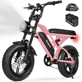 Eskute - 16" Fat Tires Electric Bike - 1500W Peak Motor, Up to 60-Mile Range, Dual Suspension With Phone Bag & Lock - Pink