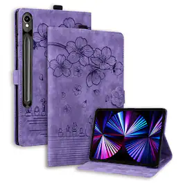 Dteck - For Samsung Galaxy Tab S10 FE+ 13.1-inch Embossed Flower Pattern Folio Case Card Slots Kickstand Cover - Purple