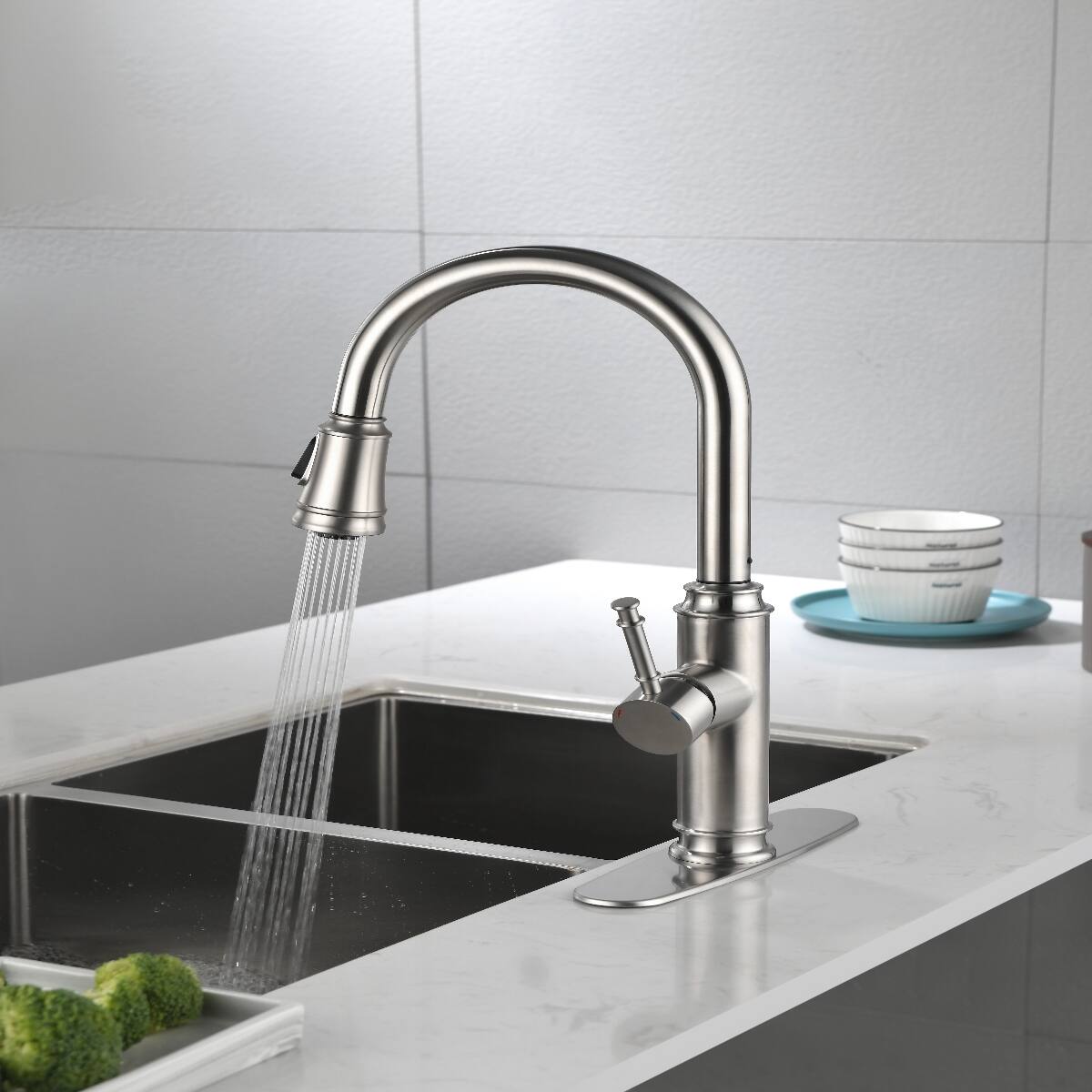 Alt View 2. Ropilly - Ropilly Single Handle Kitchen Faucet, Stainless Steel Pull Down Sprayer, Brushed Nickel High Arc Sink Faucet - Brushed Nickel.