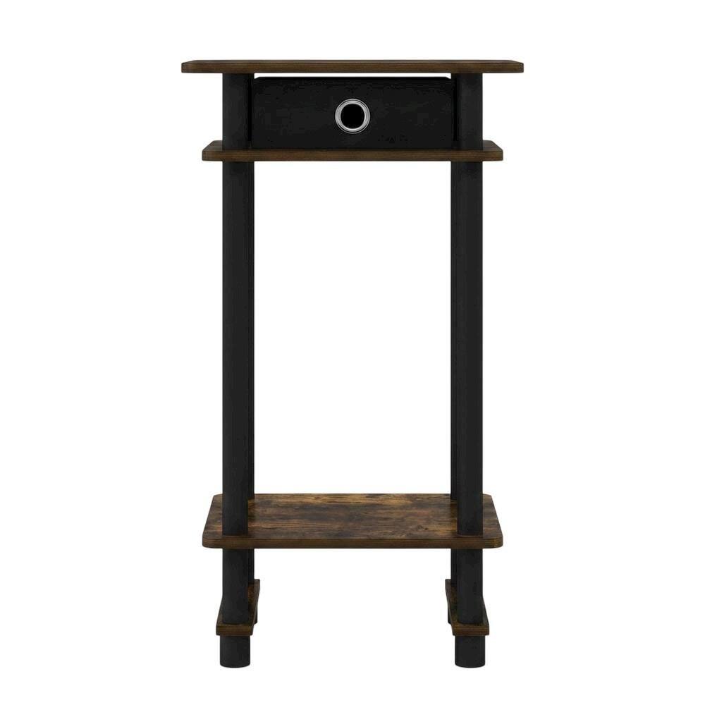 Back. FurniFact - Amber Pine and Black Tall End Table with Storage Bin for Living Room - Amber Pine/Black.