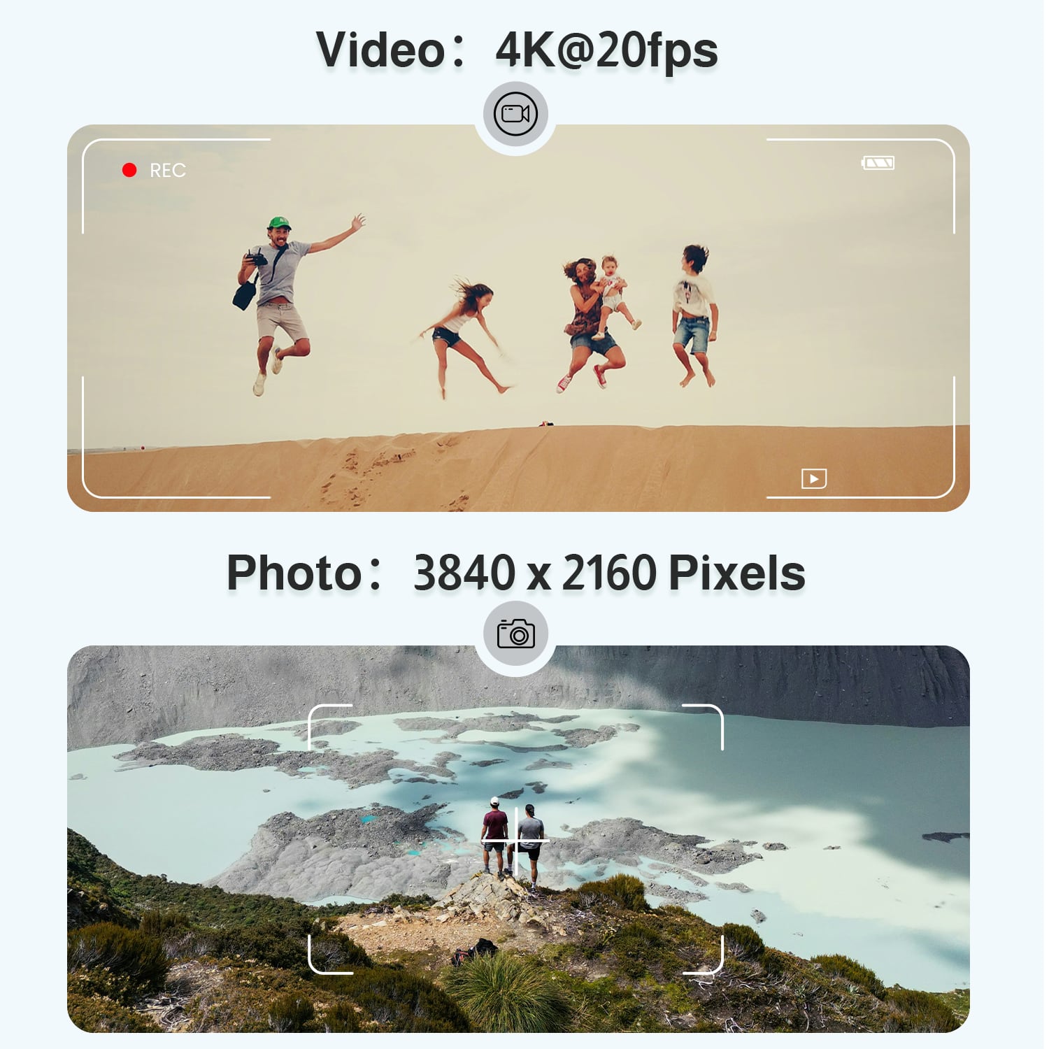 Video: 4K@20fps
Photo: 3840 x 2160 Pixels