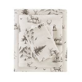 Gracie Mills - Kayce Flannel Sheet Set - Gray Deer Toile