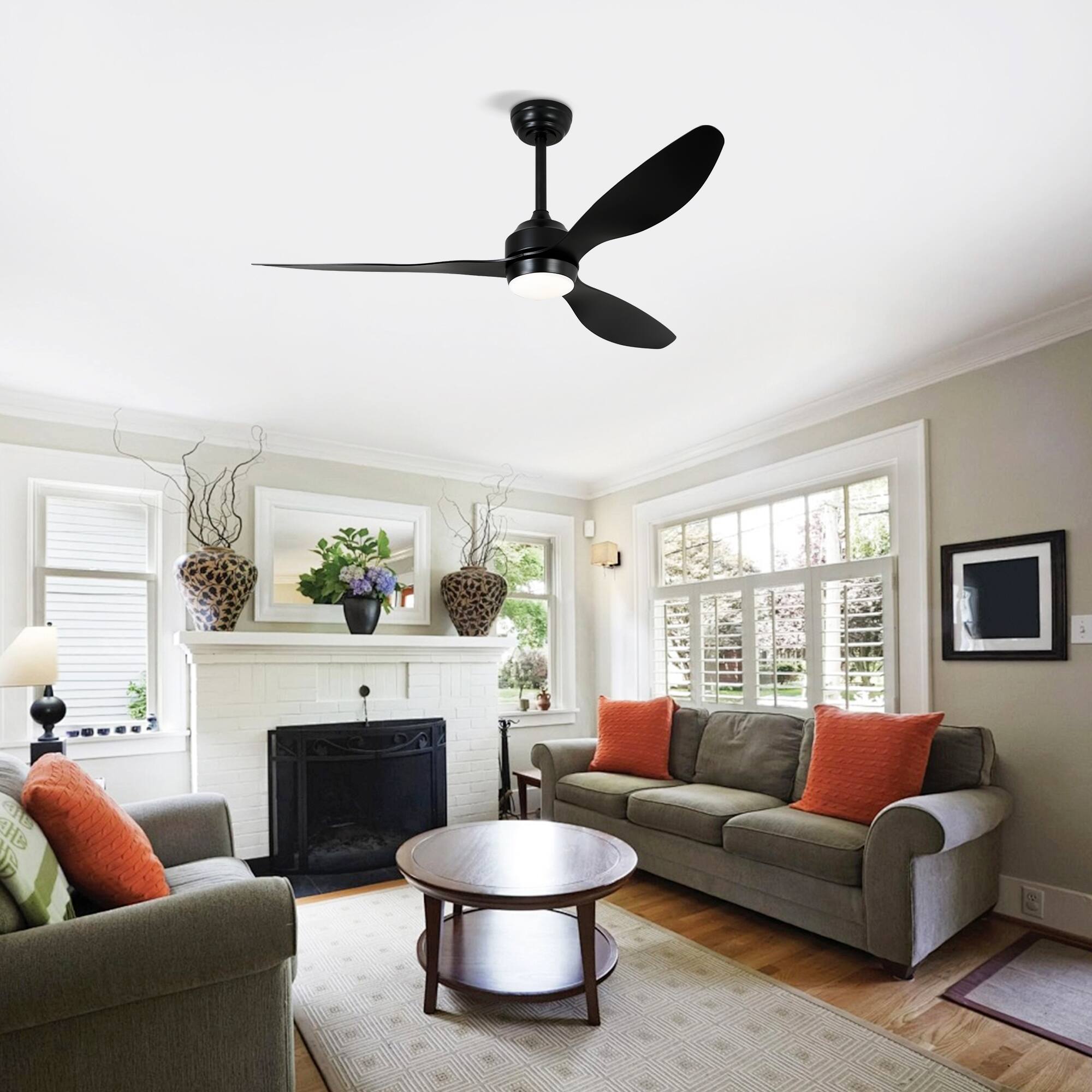 Front. Akoasm - 52" Ceiling Fan with Lights & Remote, Quiet DC Motor, 6 Speeds, Reversible for Living Room & Bedroom-Matte Black.