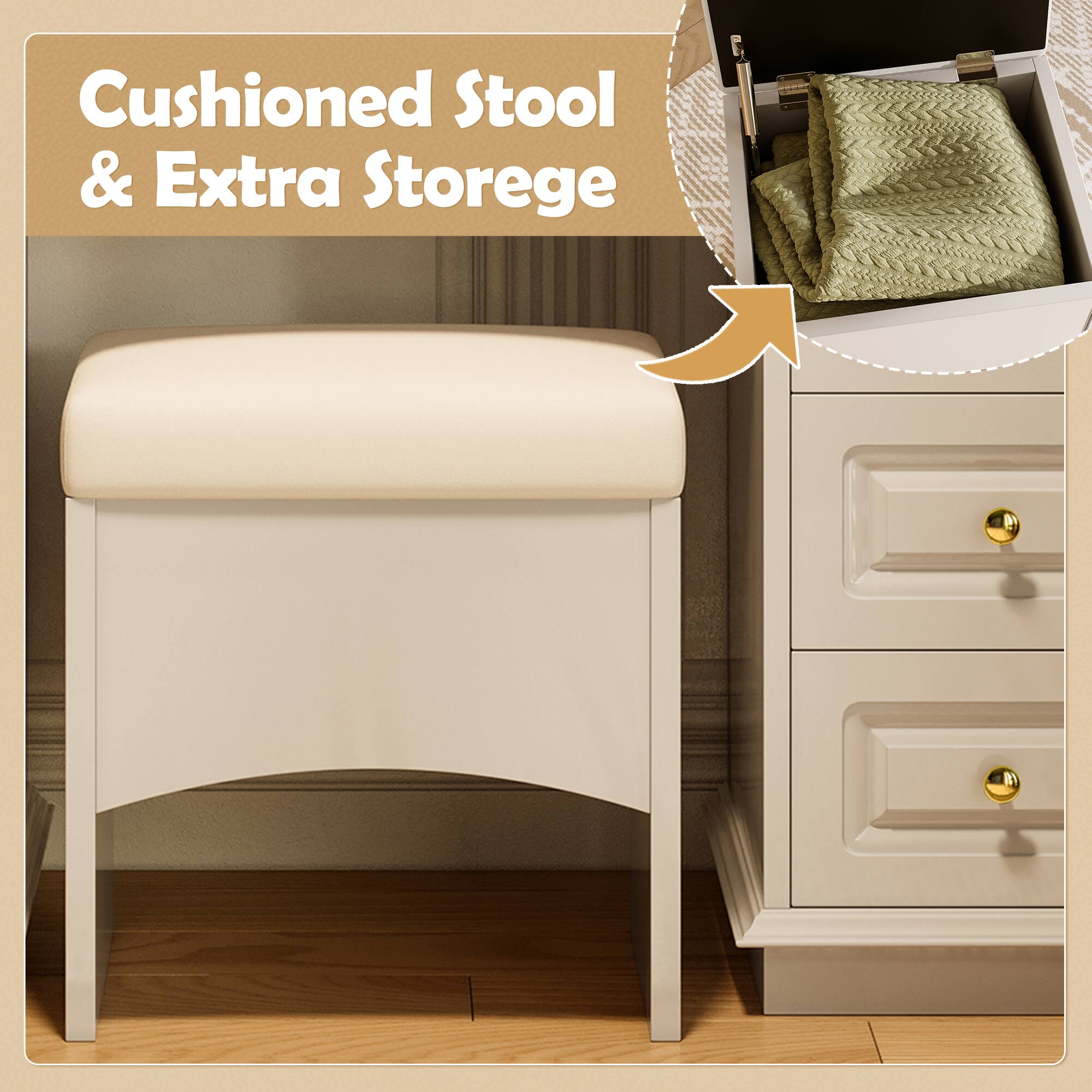 Cushioned Stool & Extra Storage