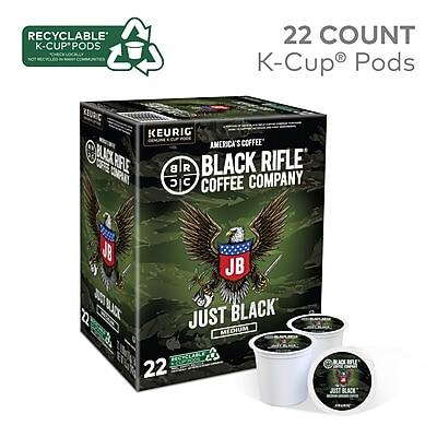 RECYCLABLE K-CUP® PODS  
22 COUNT  
K-Cup® Pods  

KEURIG®  
AMERICA'S COFFEE  

BLACK RIFLE  
COFFEE COMPANY  

JUST BLACK  
MEDIUM ROAST  

JB