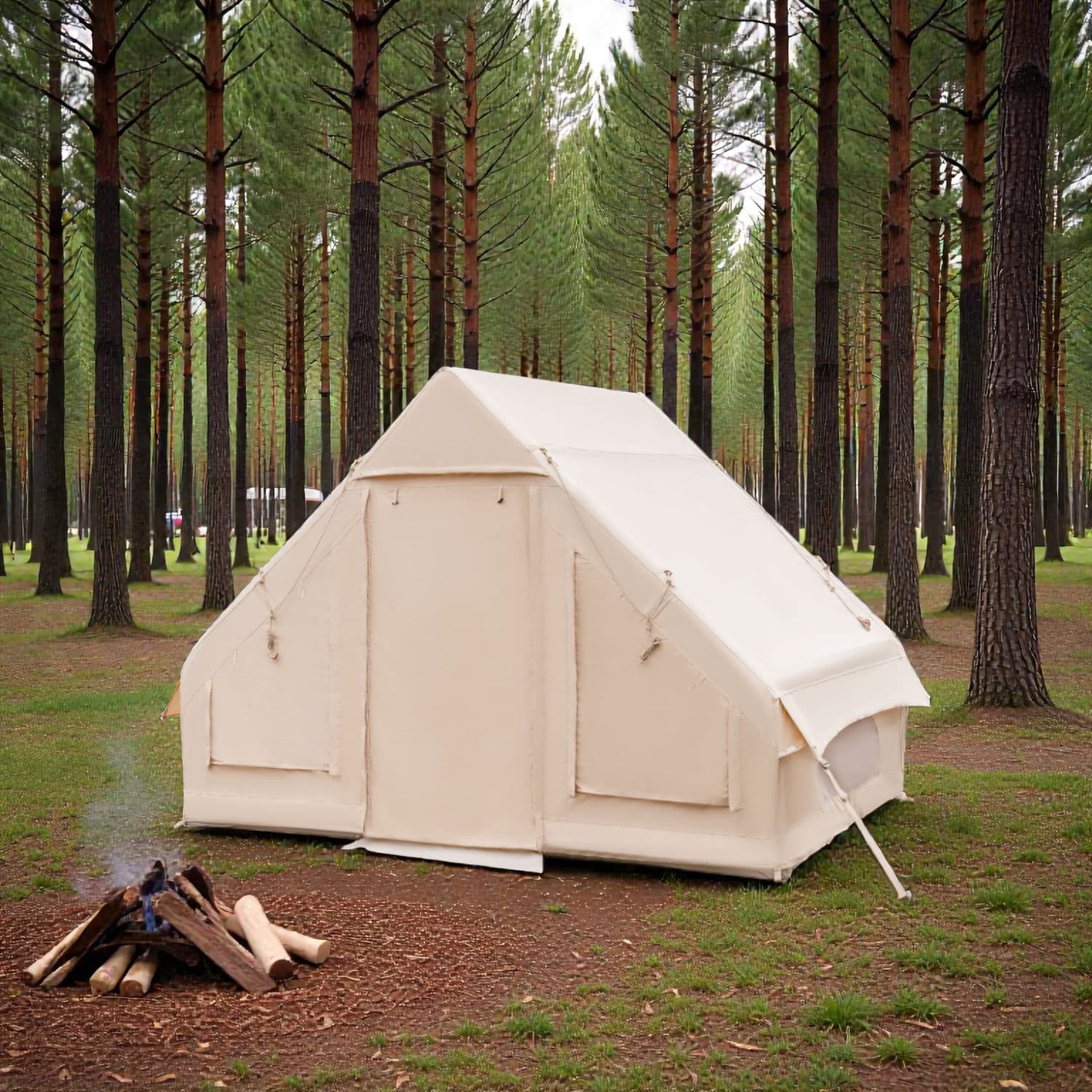 Hivvago - Quick Setup Air Tent for Camping and Glamping, Fits 2 to 6 People - Beige