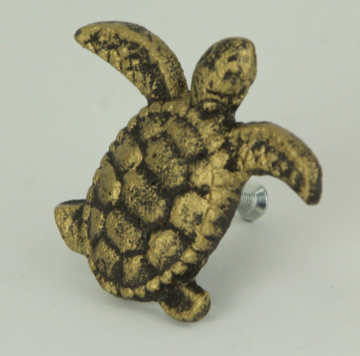 Alt View 8. Zeckos - Cast Iron Sea Turtle Drawer Pull Cabinet Knob Handle Beach Decor Set / 12 Bronze - Bronze.