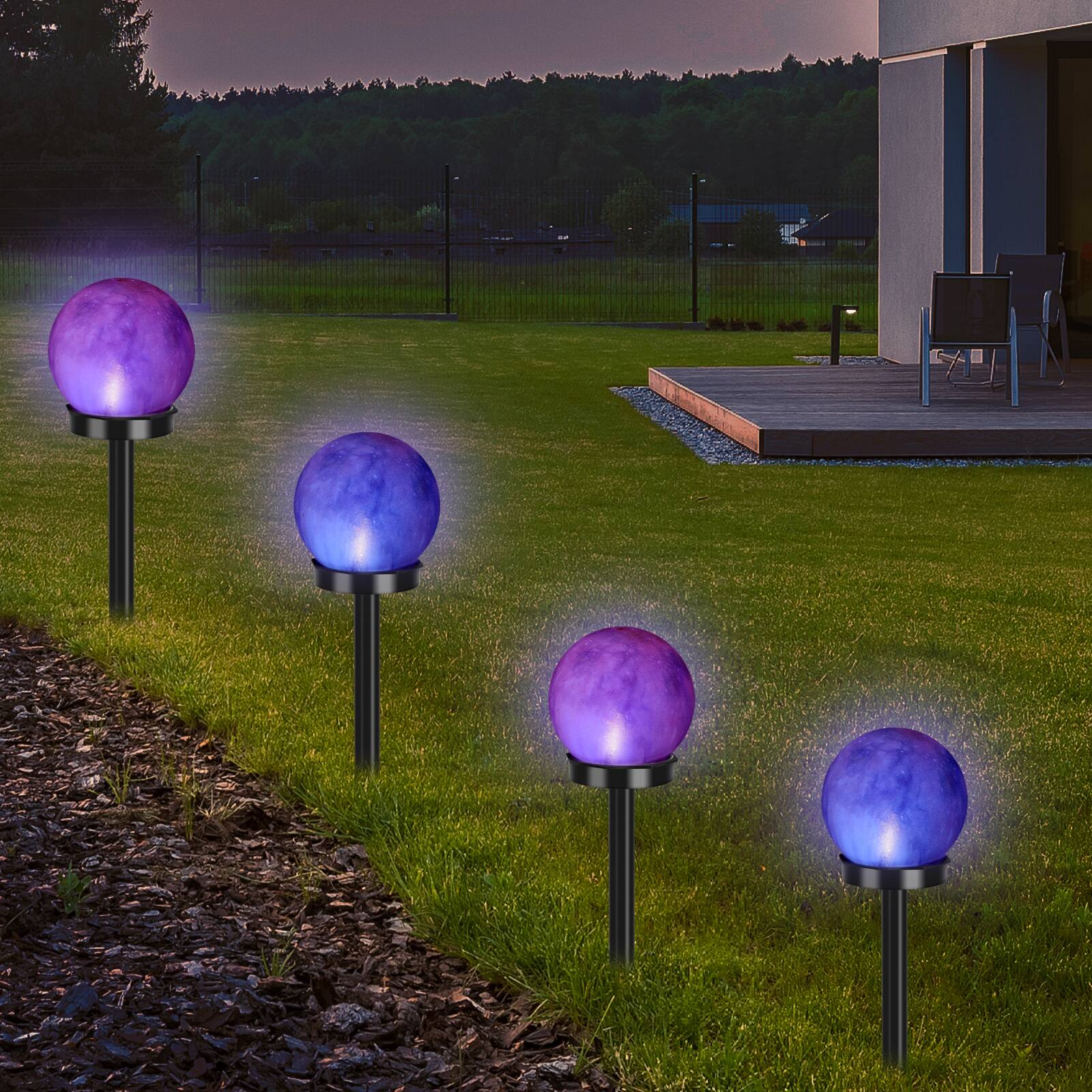 Angle. Oumilen - 4-Pack Solar Colorful Globe Stake Lights 3.94In LED Outdoor Garden Ball Lights.