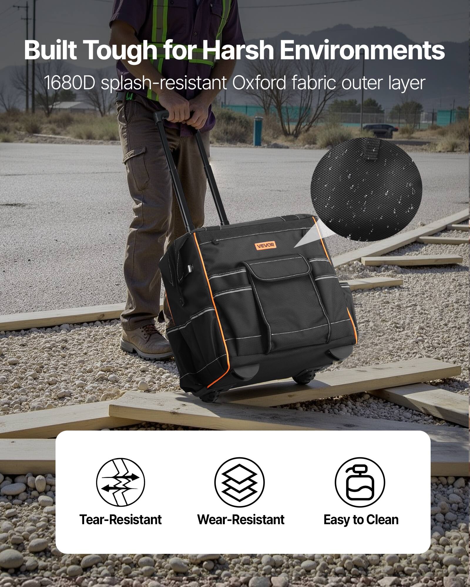 Built Tough for Harsh Environments  
1680D splash-resistant Oxford fabric outer layer  

- Tear-Resistant  
- Wear-Resistant  
- Easy to Clean