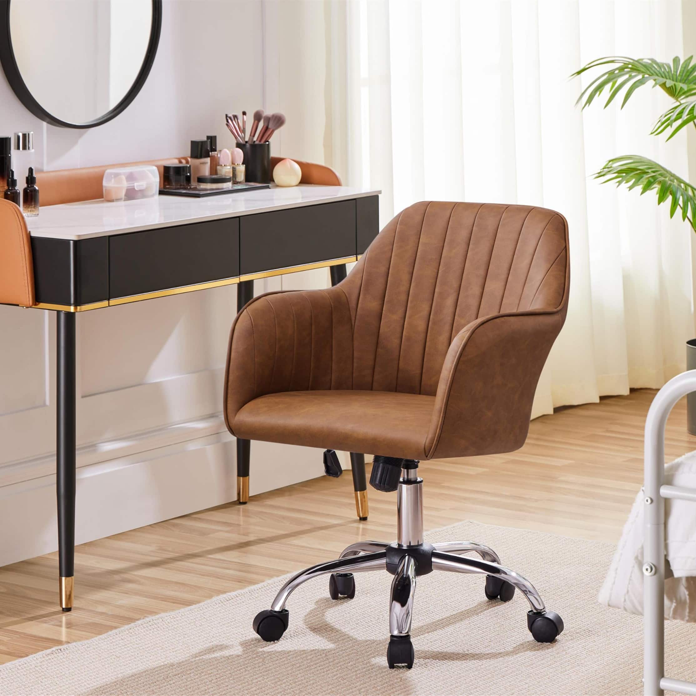 Dazzed Corner - Modern Faux Leather Desk Chair with Adjustable Height, Swivel Office Task Chair - Brown