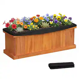 Costway - 1 PCS Wood Raised Garden Bed with Drainage Holes & Liner for Flowers Vegetables Herbs - Orange