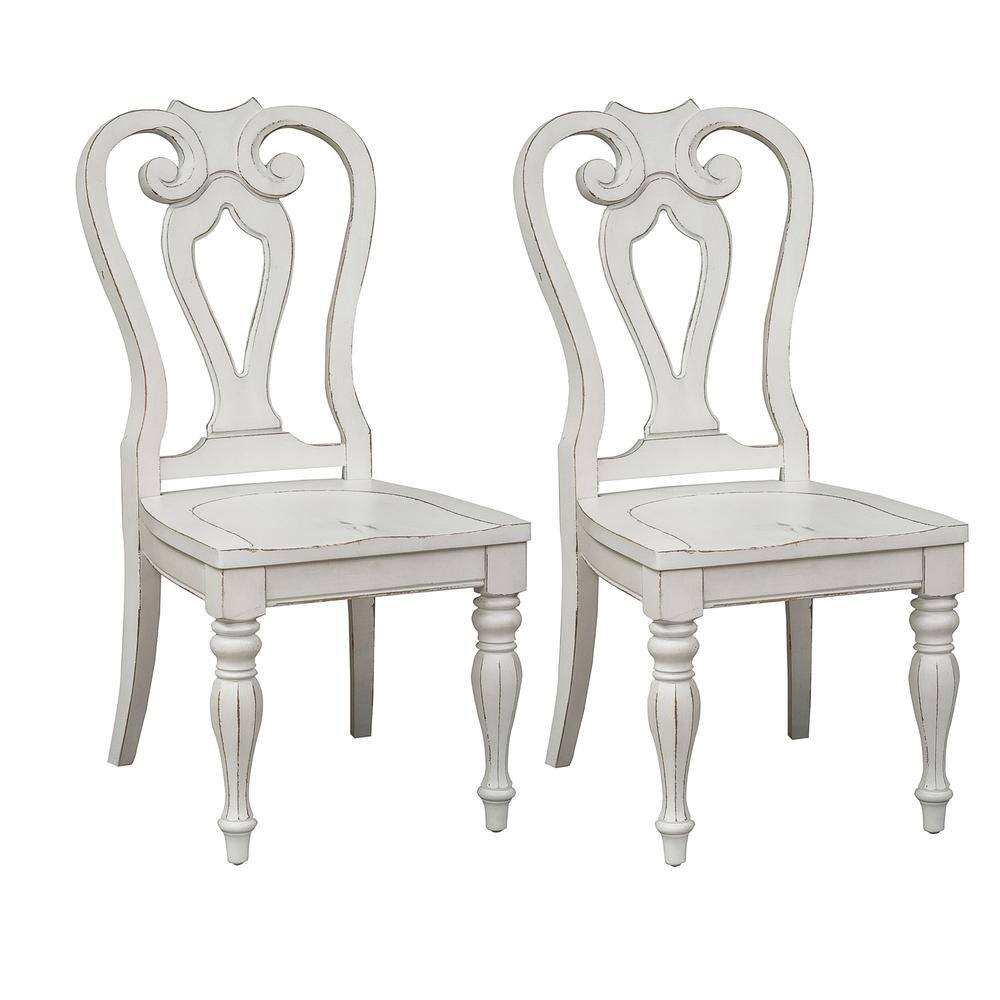 Front. Liberty Furniture Industries - Magnolia Manor Splat Back Side Chair (RTA)-Set of 2 in Antique White - White.